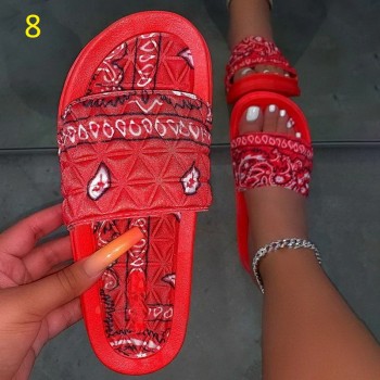 Puimentiua Women's Comfy Bandana Slip-On Slippers Slide Indoor Outdoor Flip-flops Beach Shoes Summer Toe Flip Flops Non-Slip